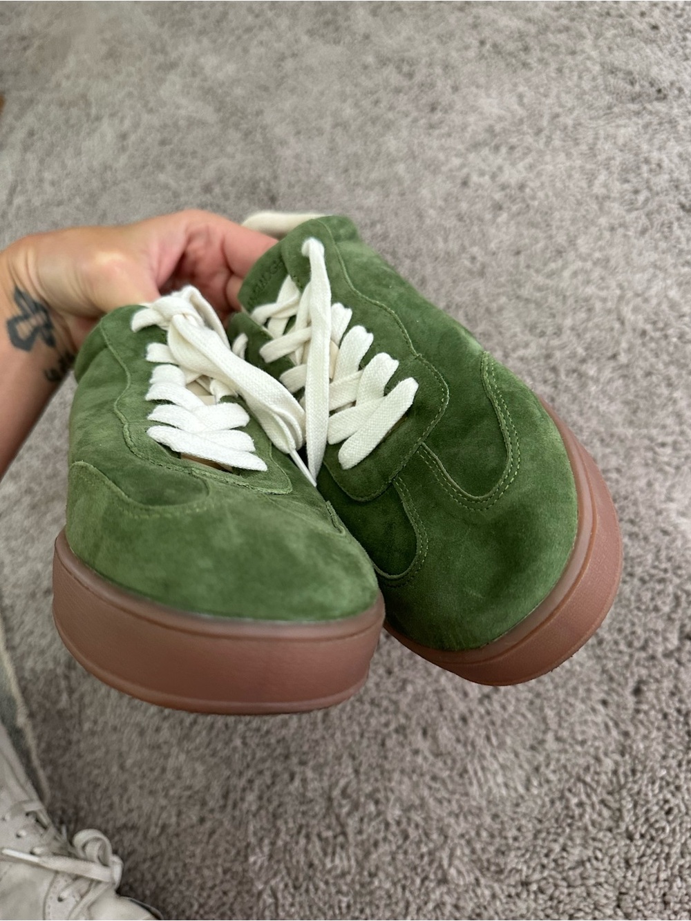 J.McLaughlin Zibby olive green leather suede lace up sneakers size 6.5 NWT - Picture 13 of 16